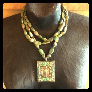 Turquoise Bead Cross Longhorn Steer Necklace